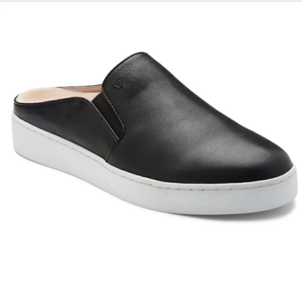 6 W Wide Vionic Black Leather Slip on Mule Sneakers Shoes